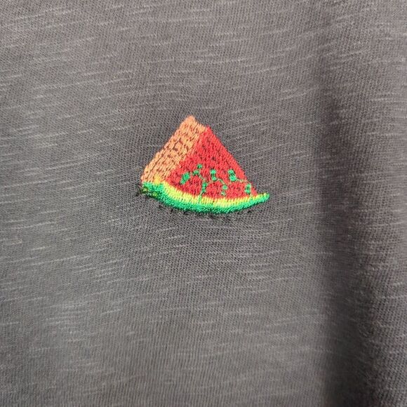 Talbots Tutti Frutti Navy Embroidered Beaded Fruit Print T-Shirt Women's Small - Picture 3 of 8
